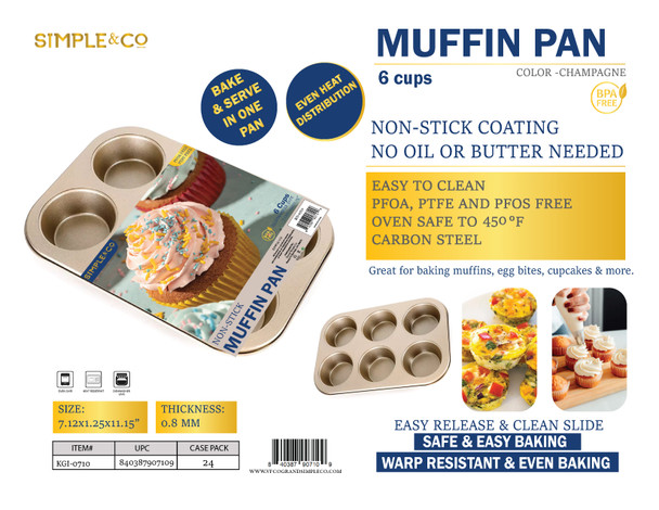 6 CUPS - MUFFIN PAN 11.15*7.12*1.25" - CHAMPAGNE COLOR