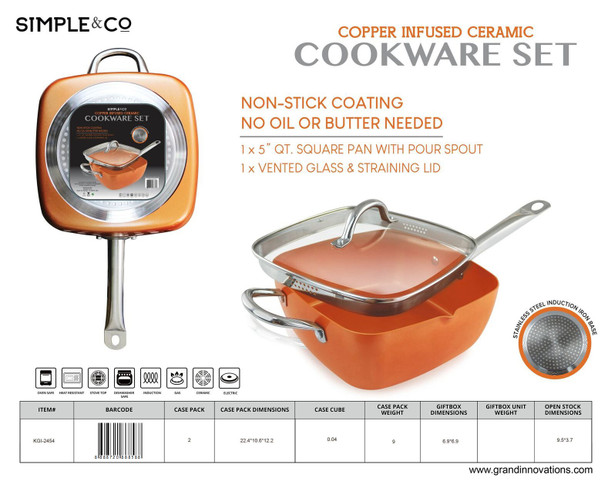 2 PCS- 5-QT SQUARE COPPER PAN WITH POUR SPOUT