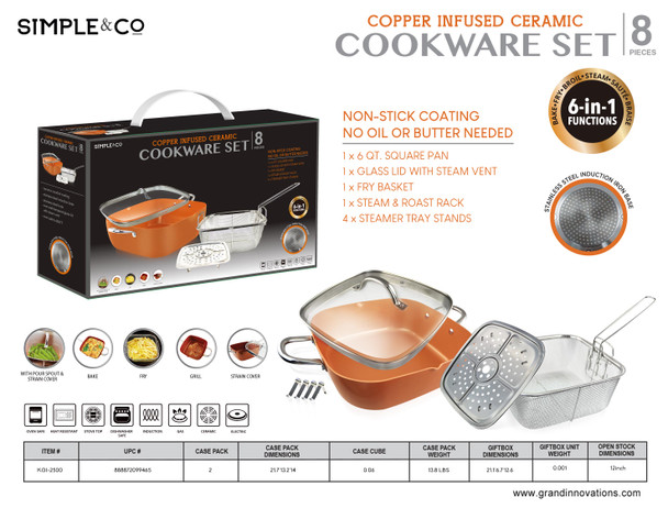 8 PCS COPPER COOKWARE SET -6QT