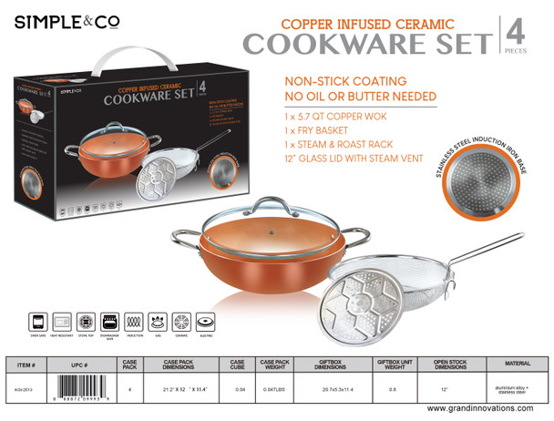 4 PCS COPPER WOK SET