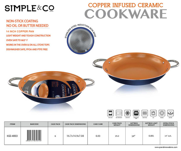 14' COPPER COOKING PAN - NAVY BLUE
