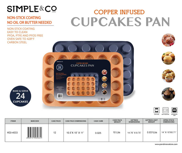 24 MINI CUPCAKES COPPER BAKING PAN - NAVY BLUE