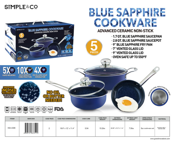 5 PCS: BLUE SAPPHIRE COOKWARE SET