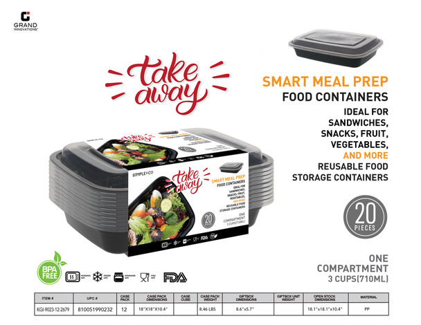 20 PCS RECTANGULAR FOOD CONTAINER 3 CUPS - 750 ML