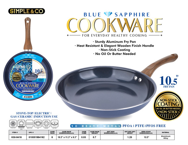 10.5'' BLUE SAPPHIRE FRY PAN WITH WOODEN FINISH HANDLE