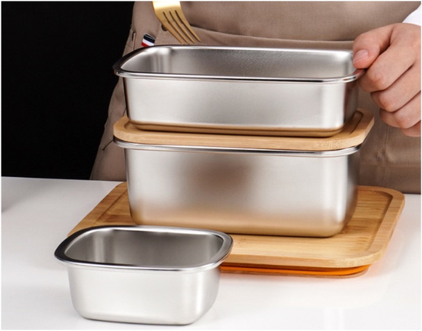 STAINLESS STEEL FOOD CONTAINER WITH BAMBOO LID - 2900 ML / 99 OZ