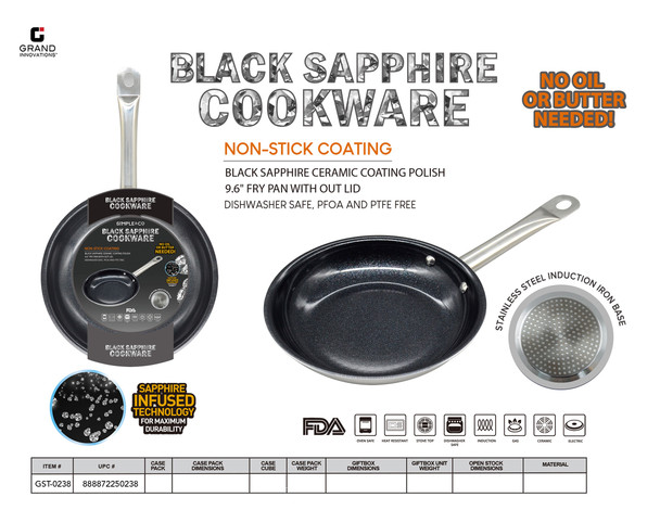 9.6" FRY PAN WITH OUT LID - BLACK SAPPHIRE CERAMIC COATING POLISH