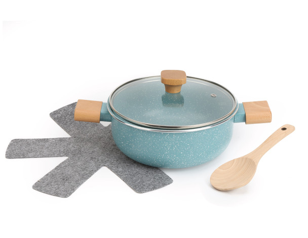 2.8QT SAUCEPOT WOOD HANDLE TURQUOISE NONSTICK