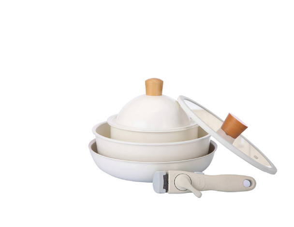 6PCS COOKWARE SET WITH DETACHABLE HANDLE - WHITE