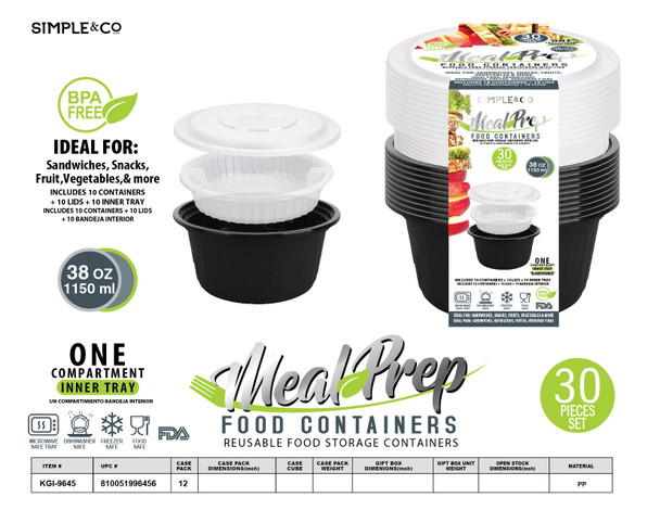 30 PCS DUAL LAYER LUNCH CONTAINER SET 38OZ