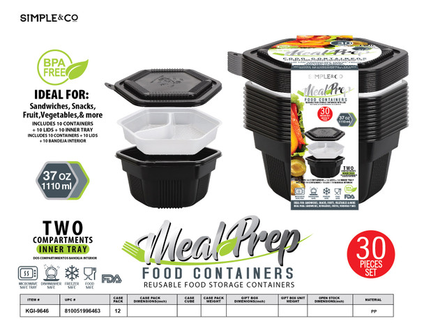 30 PCS DUAL LAYER LUNCH CONTAINER SET 37OZ