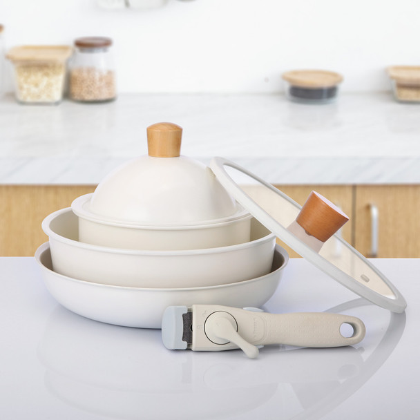 12PCS COOKWARE SET WITH DETACHABLE HANDLE - WHITE