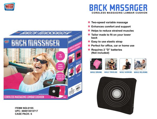 BACK MASSAGER LUMBAR CUSHION: BLACK/PINK