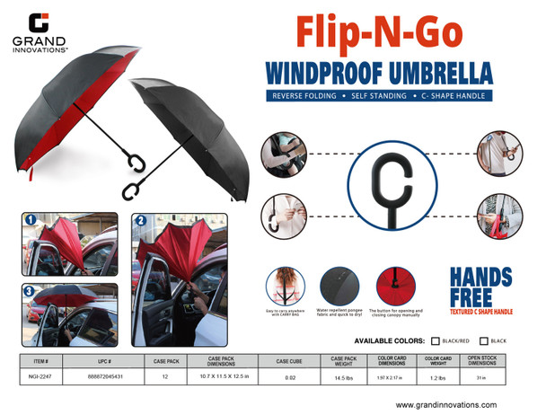 NEW DOUBLE LAYER UMBRELLA WITH C-SHAPE HANDLE: BLACK