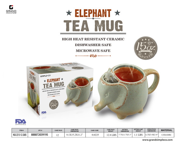 15 OZ RUSTIC GREEN MINT ELEPHANT MUG