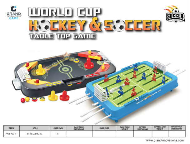 2 IN 1 HOCKEY & SOCCER TABLE & WORLD CUP SOCCOR TOP GAME - BLACK