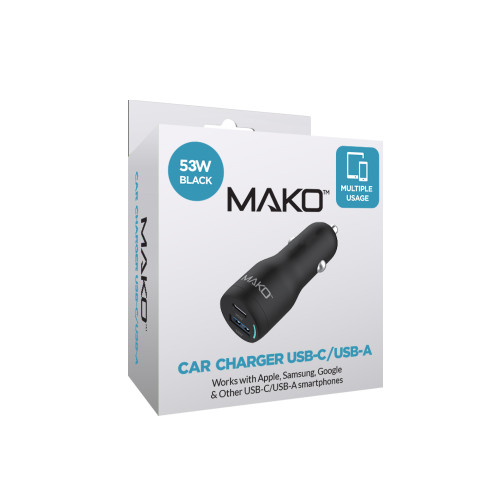 Mako 53W Car Charger USB-C/USB-A in Black