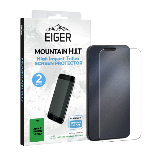 Eiger Mountain H.I.T SP 2 Pack Screen Protector for iPhone 16 Pro