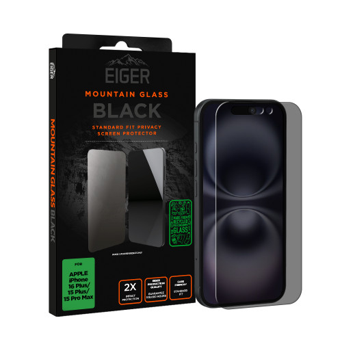 Eiger Mountain Black Privacy Screen Protector GRS for Apple iPhone 16 Plus/ 15 Plus/15 Pro Max