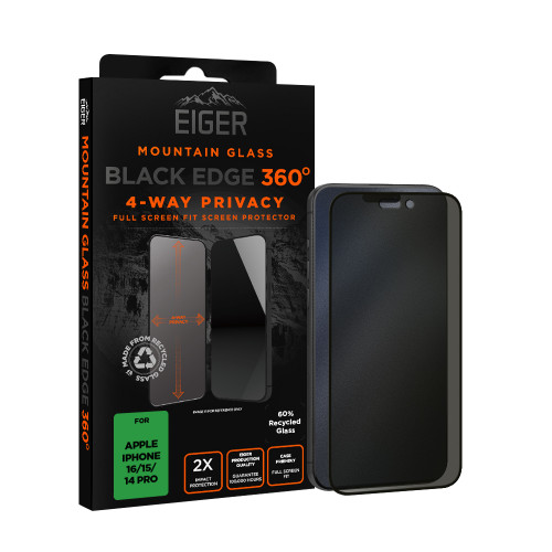 Eiger Mountain Black Privacy EDGE 360 Screen Protector GRS for iPhone 16/15/14 Pro