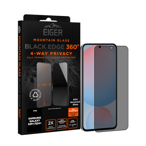 Eiger Mountain Black Privacy EDGE 360 Screen Protector GRS for Samsung S25+/ S24+
