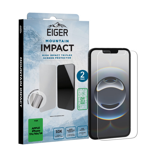 Eiger Mountain IMPACT Screen Protector GRS 2 Pack for iPhone 17e/ 16e/ 14