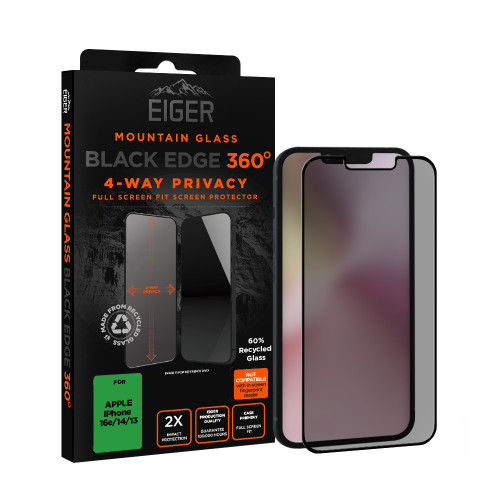 Eiger Mountain Black Privacy EDGE 360 Screen Protector GRS for iPhone 17e/ 16e/ 14