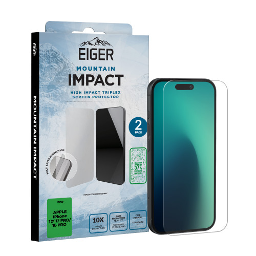 Eiger Mountain IMPACT Screen Protector GRS 2 Pack for Apple iPhone 17/ 17 Pro/ 16 Pro