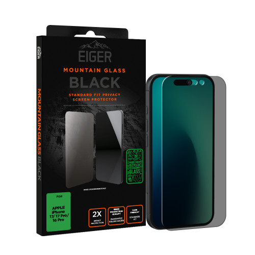 Eiger Mountain Black Privacy Screen Protector GRS for Apple iPhone 17/ 17 Pro/ 16 Pro