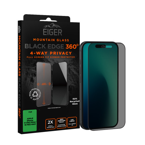 Eiger Mountain Black Privacy EDGE 360 Screen Protector GRS for Apple iPhone 17 Pro Max/ 16 Pro Max