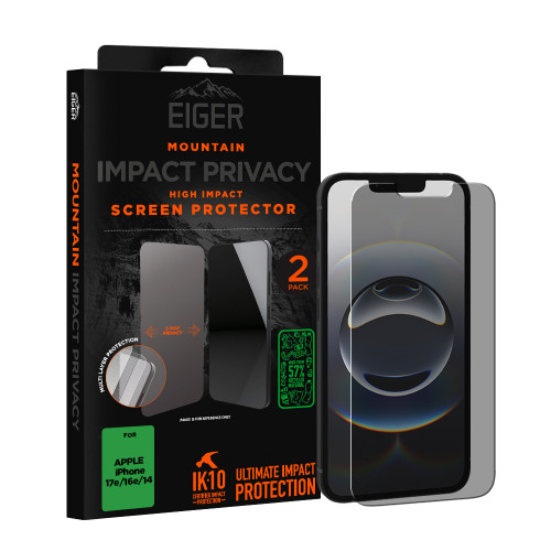Eiger Mountain IMPACT Privacy Screen Protector GRS 2 Pack for Apple iPhone 17e/ 16e/ 14