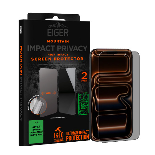 Eiger Mountain IMPACT Privacy Screen Protector GRS 2 Pack for Apple iPhone 17 Pro Max/ 16 Pro Max