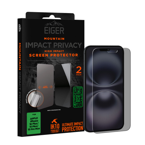Eiger Mountain IMPACT Privacy Screen Protector GRS 2 Pack Apple iPhone 16 Plus/ 15 Plus/ 15 Pro Max