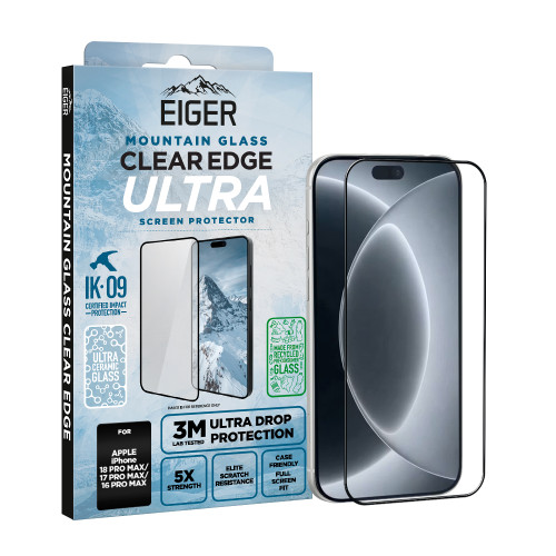 Eiger Mountain Glass CLEAR EDGE ULTRA Screen Protector GRS for Apple iPhone 18 Pro Max/ 17 Pro Max/ 16 Pro Max