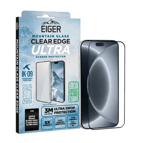 Eiger Mountain Glass CLEAR EDGE ULTRA Screen Protector GRS for Apple iPhone 18 Pro Max/ 17 Pro Max/ 16 Pro Max