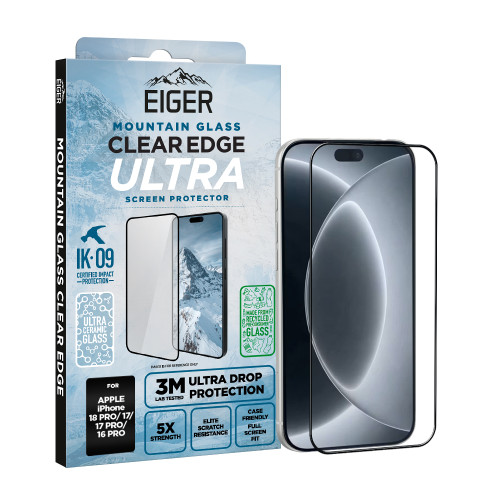 Eiger Mountain Glass CLEAR EDGE ULTRA Screen Protector GRS for Apple iPhone 18 Pro/ 17/ 17 Pro/ 16 Pro
