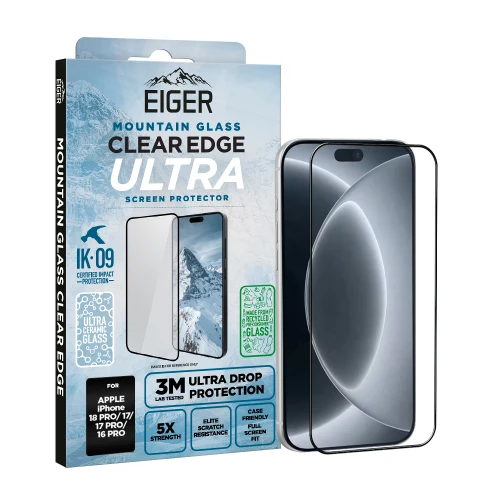 Eiger Mountain Glass CLEAR EDGE ULTRA Screen Protector GRS for Apple iPhone 18 Pro/ 17/ 17 Pro/ 16 Pro