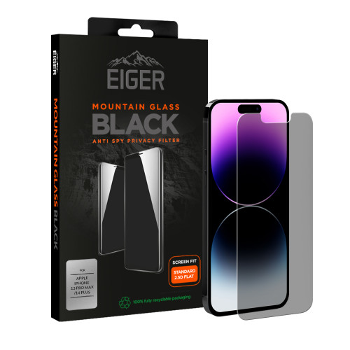 Eiger Mountain Glass Black Privacy Screen Protector GRS for Apple iPhone 13 Pro Max / 14 Plus