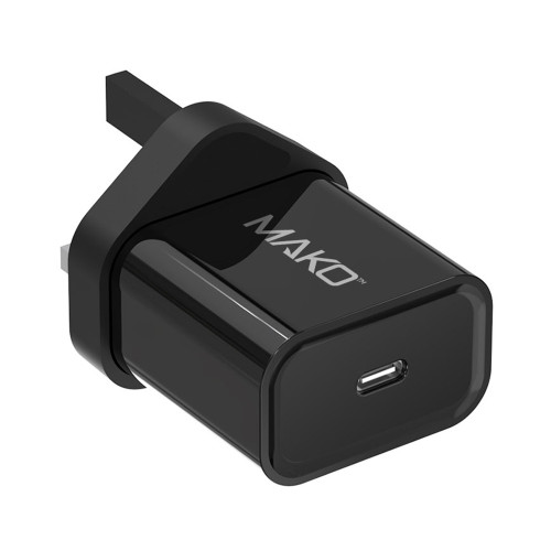 Mako 20W UK Mains Charger for USB-C in Black in Bulk