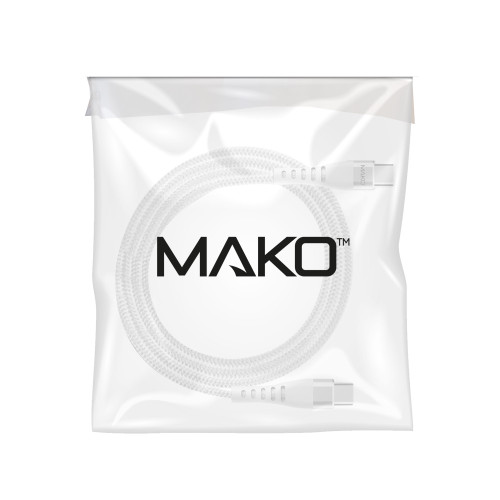 Mako USB-C to USB-C 60W USB 2.0 2M Nylon Cable in White in Bulk