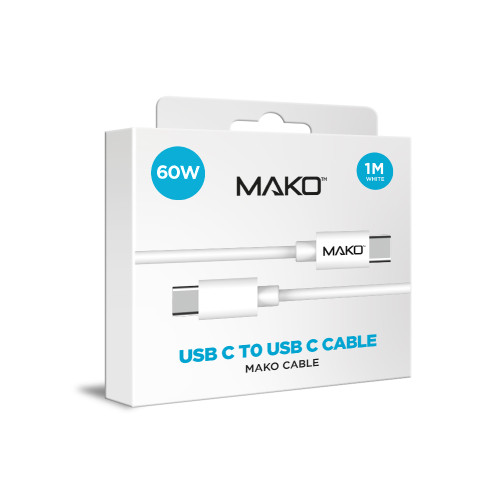 Mako USB-C to USB-C 60W USB 2.0 1M Cable in White