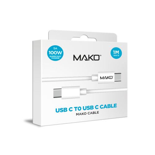Mako USB-C to USB-C 100W USB 2.0 1M Cable in White