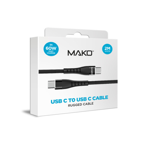 Mako USB-C to USB-C 60W USB 2.0 2M Nylon Cable in Black