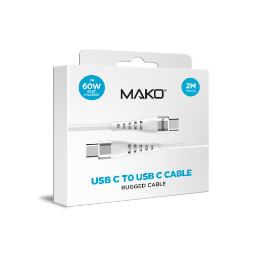 Mako USB-C to USB-C 60W USB 2.0 2M Nylon Cable in White