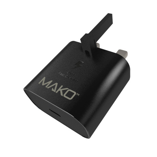 Mako 25W UK Mains Charger for USB-C in Black in Bulk