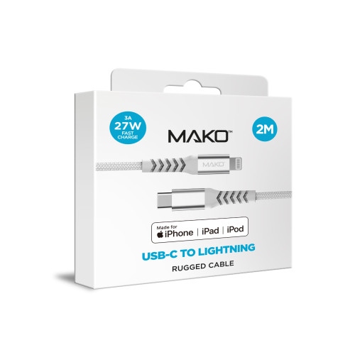 Mako USB-C to Lightning 27W MFI 2M Cable in White