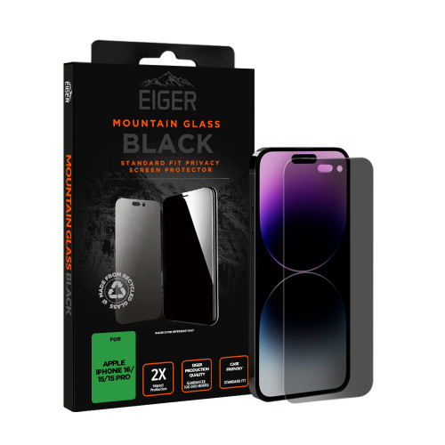 Eiger Mountain Black Privacy Screen Protector GRS for Apple iPhone 16/15/15 Pro