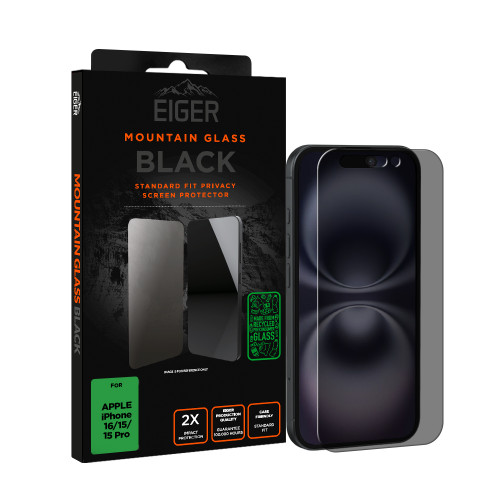 Eiger Mountain Black Privacy Screen Protector GRS for Apple iPhone 16/15/15 Pro