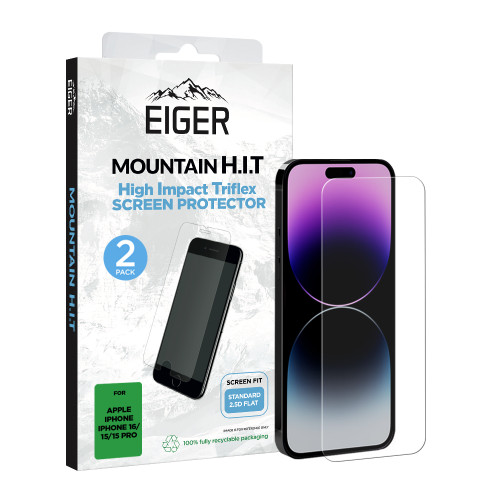 Eiger Mountain H.I.T Screen Protector for 2 Pack iPhone 16/15/15 Pro
