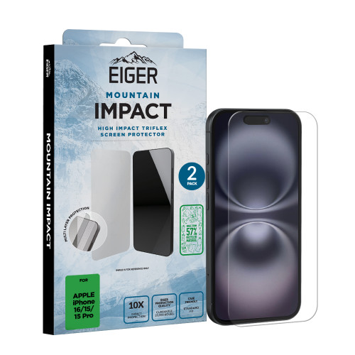 Eiger Mountain IMPACT Screen Protector for 2 Pack iPhone 16/15/15 Pro